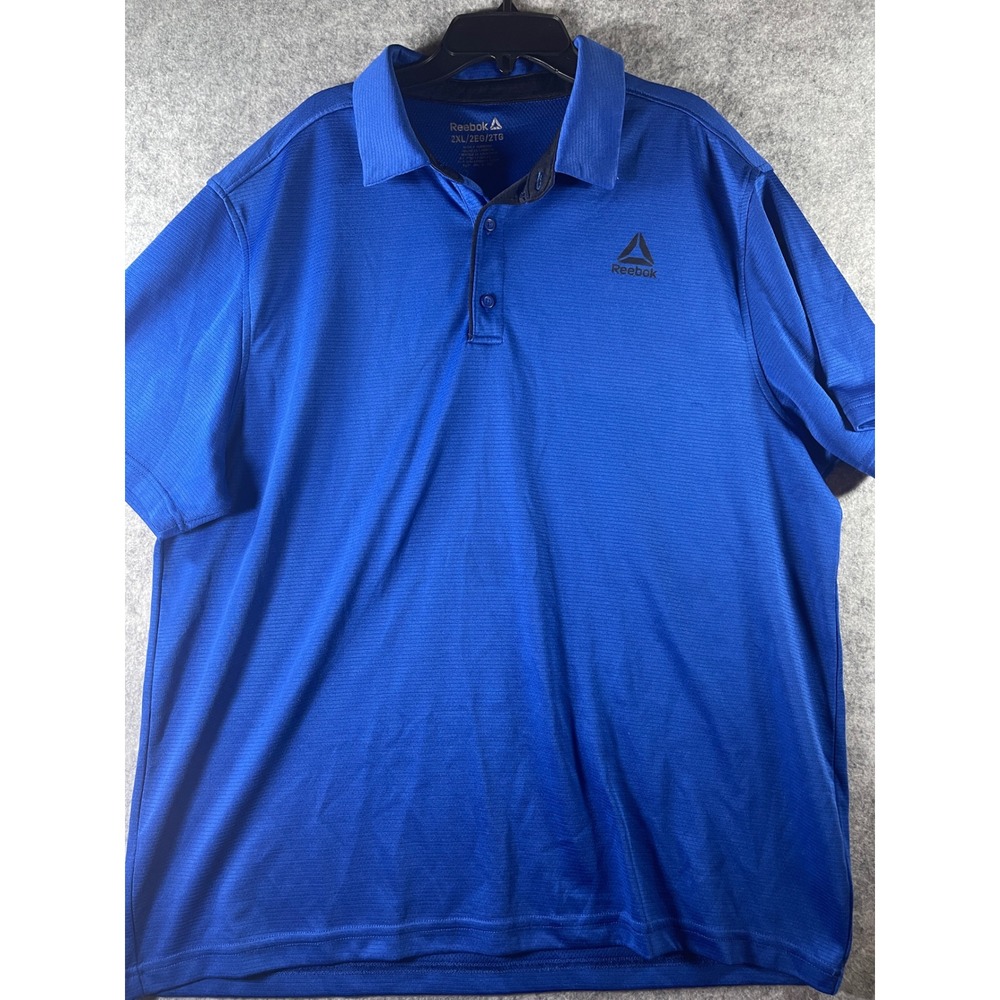 Reebok‎ Mens 2XL Royal Blue Short Sleeve Athletic Polo Shirt Delta Logo Golf Tee
